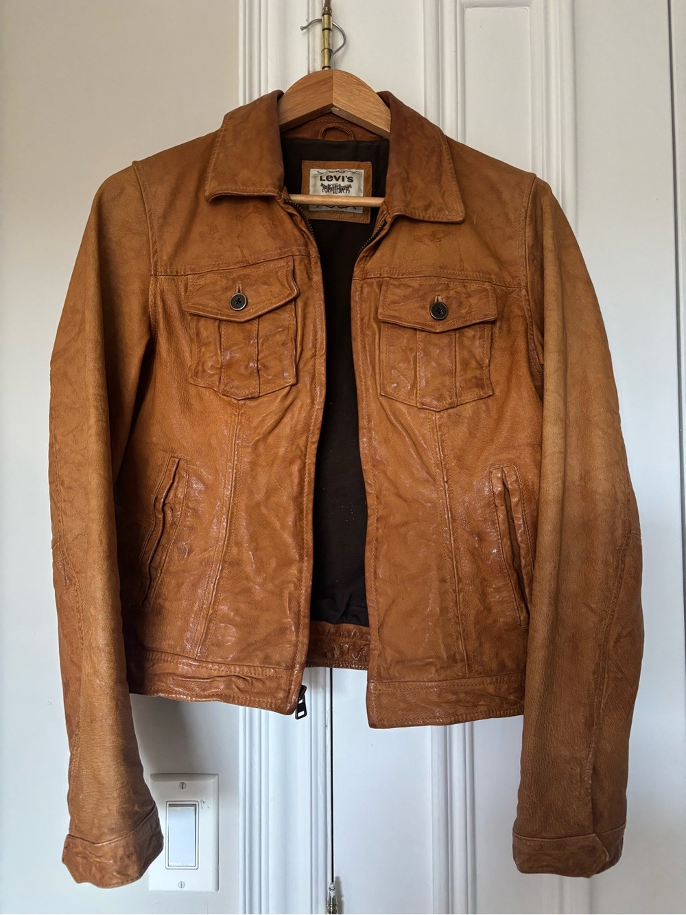 Vintage Levi's Women’s Brown Leather Jacket with Chest Pockets